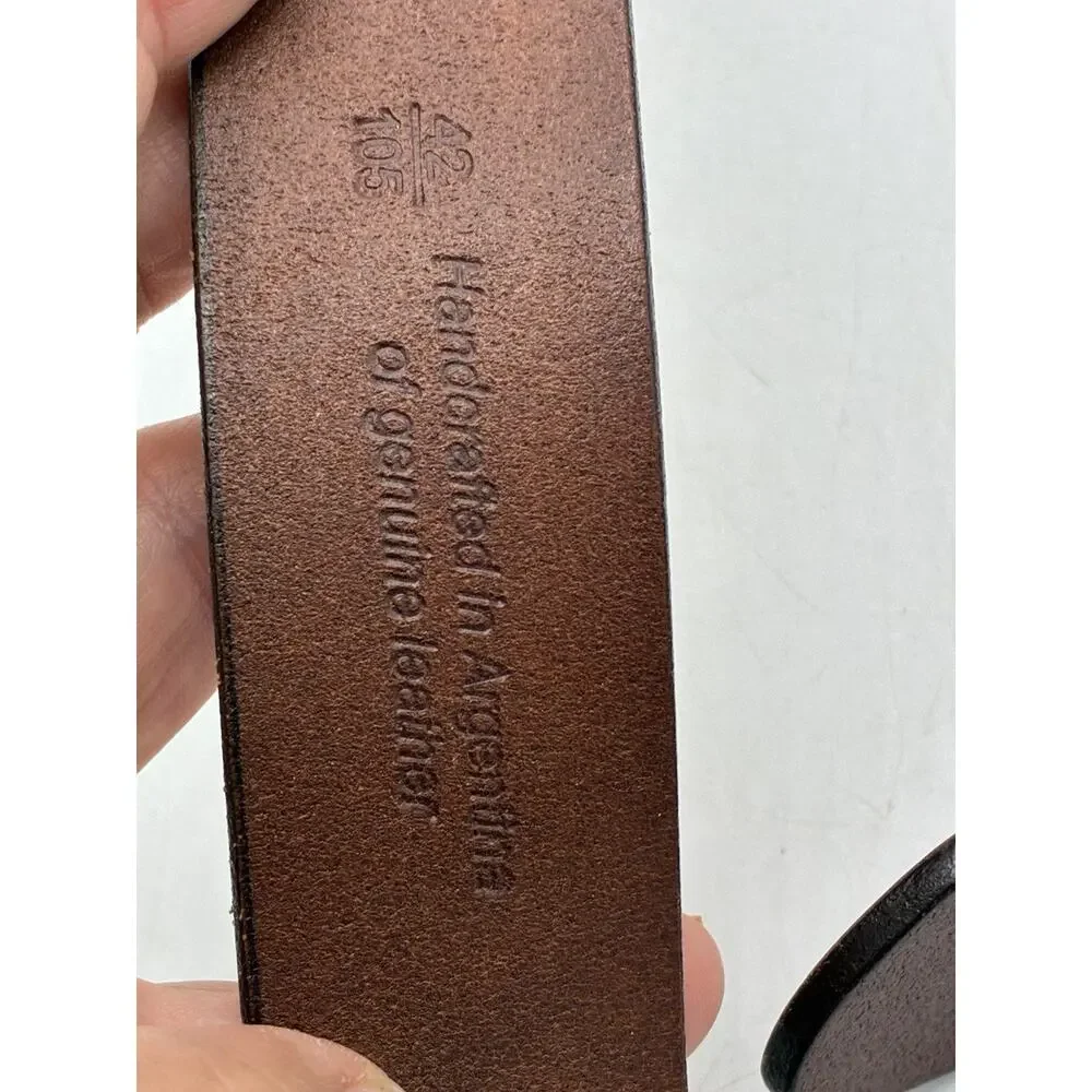 Men's Brown Leather Dress BELT Gold Tone Buckle SIZE 42 Handcrafted in ARGENTINA